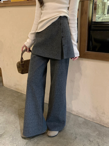 Photographed! 2025 Autumn/Winter Lazy Style Detachable Pencil Skirt Relaxed Pants with Drape Grey Wool Blazer Leggings for Women