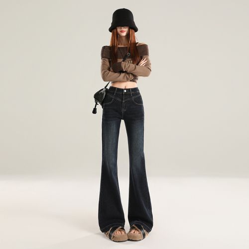 Real-shot—2025 New Arrival Women’s Fleece-Lined, Slimming High-Waisted, Stretchy Flared Denim Pants for Fall/Winter