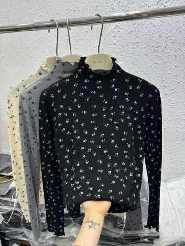 Korean-style black moss edge half-length crew neck floral knitted sweater for women, long sleeves, autumn and winter stylish versatile top, slimming base top