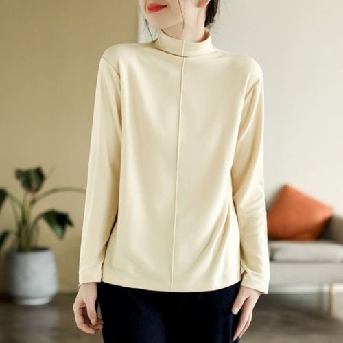 Double-sided Druzhba Velvet Simple Spliced Half-Neck New Thickened Base Layer Top for Women—Versatile, Fashionable, and Chic Autumn/Winter Style