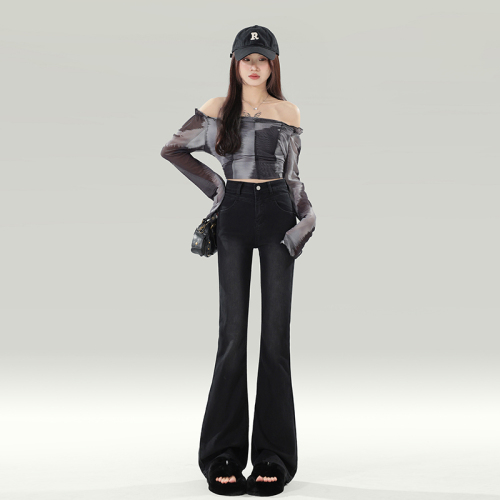 Real-shot—2025 New Arrival Women’s Fleece-Lined, Slimming High-Waisted, Stretchy Flared Denim Pants for Fall/Winter