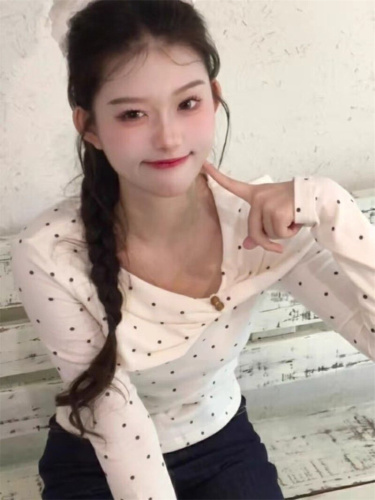 Leia 210g 1*1 French sweet and gentle polka dot long-sleeve women's autumn base top