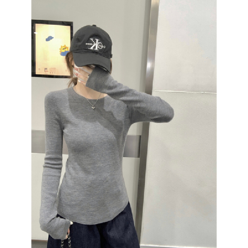 Real-shot Autumn/Winter Korean-style Soft, Fluffy, Slim-Fit Round-Neck Split Hem 6% Wool Knitted Base Layer Sweater