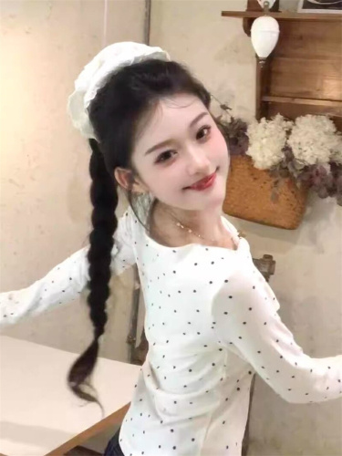 Leia 210g 1*1 French sweet and gentle polka dot long-sleeve women's autumn base top