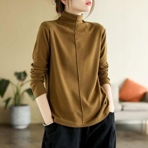 Double-sided Druzhba Velvet Simple Spliced Half-Neck New Thickened Base Layer Top for Women—Versatile, Fashionable, and Chic Autumn/Winter Style