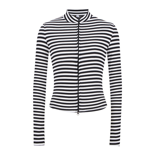 Photographed~ American-style striped slimming tailored shoulder coat with double zipper, unisex open sweater, versatile women's top