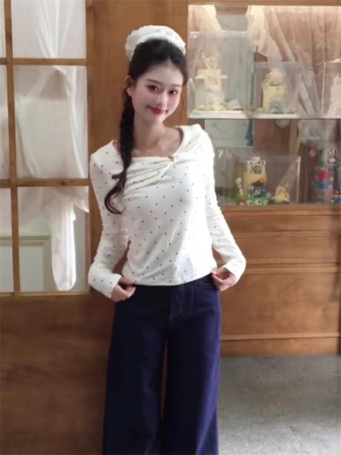 Leia 210g 1*1 French sweet and gentle polka dot long-sleeve women's autumn base top