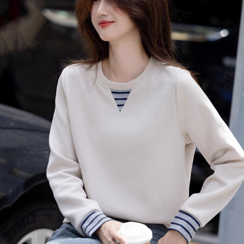 2025 Winter Lazy Style Loose Hidden-Breast Comfortable Top Trendy Ribbed Color-Blocking Cuff Sweatshirt for Women