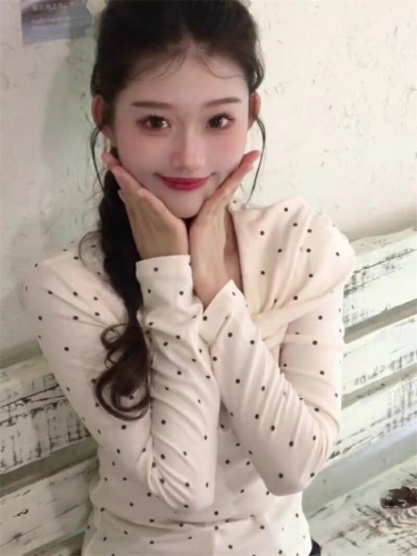 Leia 210g 1*1 French sweet and gentle polka dot long-sleeve women's autumn base top