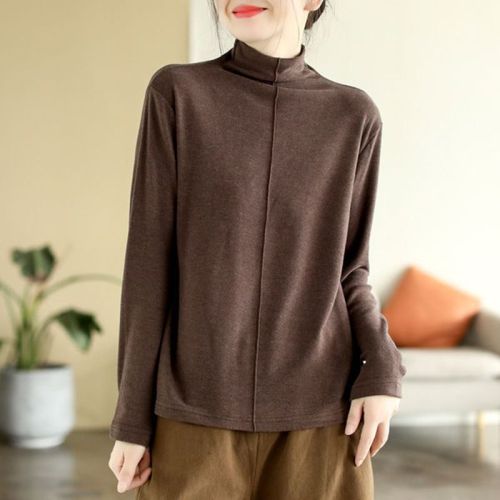 Double-sided Druzhba Velvet Simple Spliced Half-Neck New Thickened Base Layer Top for Women—Versatile, Fashionable, and Chic Autumn/Winter Style