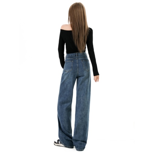 Photographed~ 2025 Retro Blue Autumn Winter Fleece Lined Thick High-Waisted Straight Leg Pants Slimming Loose Versatile Women's Jeans Ins