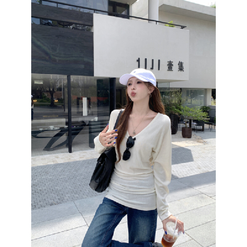 Real-shot Autumn/Winter Korean-style Elegant V-Neck Loose Fit Slimming 6% Wool Knitted Base Layer Long-Sleeve Inner Top