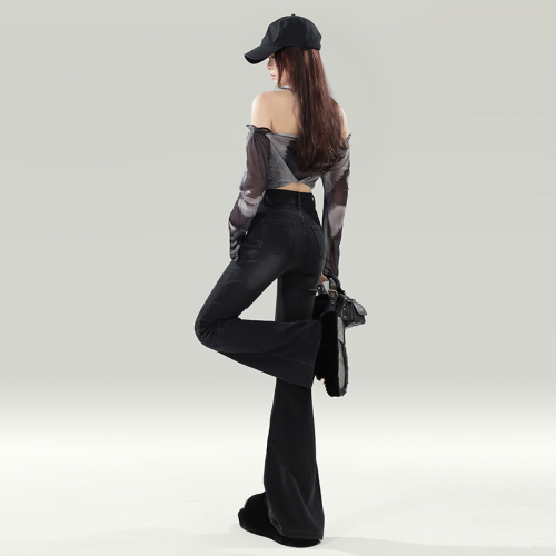 Real-shot—2025 New Arrival Women’s Fleece-Lined, Slimming High-Waisted, Stretchy Flared Denim Pants for Fall/Winter