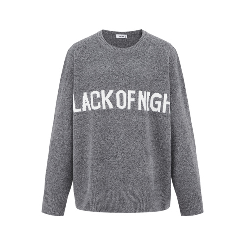 Actual shot. Gray letter women's sweater for autumn and winter, lazy and soft, loose round neck knit top