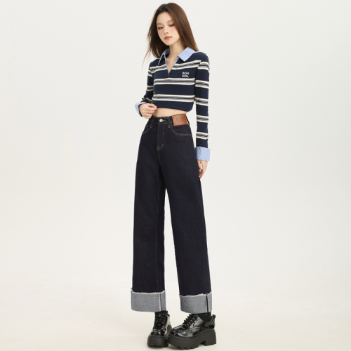 Photographed~ 2025 Autumn/Winter New Korean Retro High-Waisted Design-Sensory Flared Versatile Stretch Denim Straight Pants Trendy