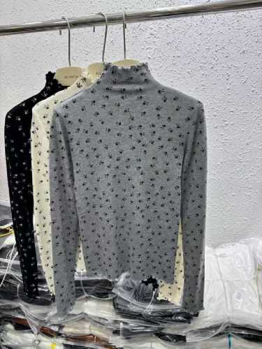 Korean-style black moss edge half-length crew neck floral knitted sweater for women, long sleeves, autumn and winter stylish versatile top, slimming base top