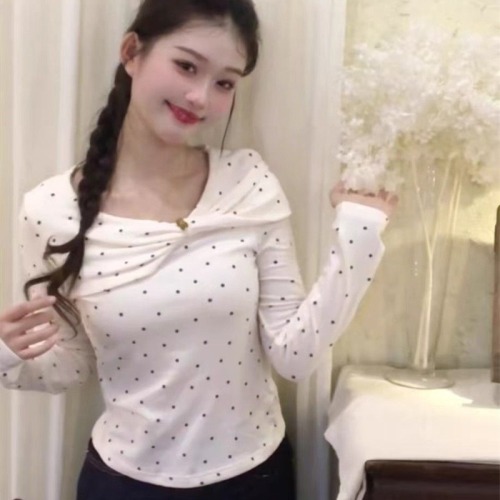 Leia 210g 1*1 French sweet and gentle polka dot long-sleeve women's autumn base top