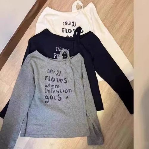 Korean-style Letter-Print Off-Shoulder Long-Sleeve T-Shirt | 2025 Autumn New Arrival | Women's Designer Casual All-Match Age-Defying Top