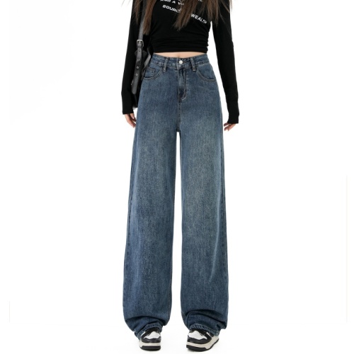 Photographed~ 2025 Retro Blue Autumn Winter Fleece Lined Thick High-Waisted Straight Leg Pants Slimming Loose Versatile Women's Jeans Ins