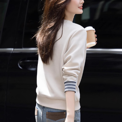 2025 Winter Lazy Style Loose Hidden-Breast Comfortable Top Trendy Ribbed Color-Blocking Cuff Sweatshirt for Women