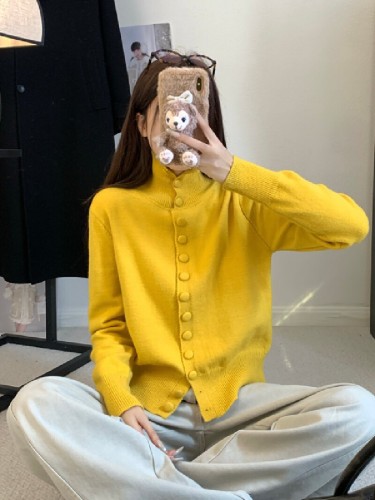 Photographed Soft High-Neck Cardigan Sweater for Women, Stylish Casual Youthful Short-Sleeve Knit Coat for Women