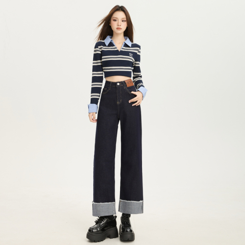 Photographed~ 2025 Autumn/Winter New Korean Retro High-Waisted Design-Sensory Flared Versatile Stretch Denim Straight Pants Trendy