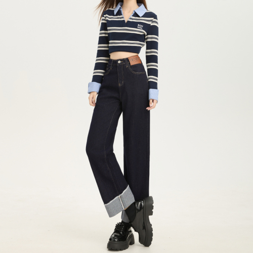 Photographed~ 2025 Autumn/Winter New Korean Retro High-Waisted Design-Sensory Flared Versatile Stretch Denim Straight Pants Trendy