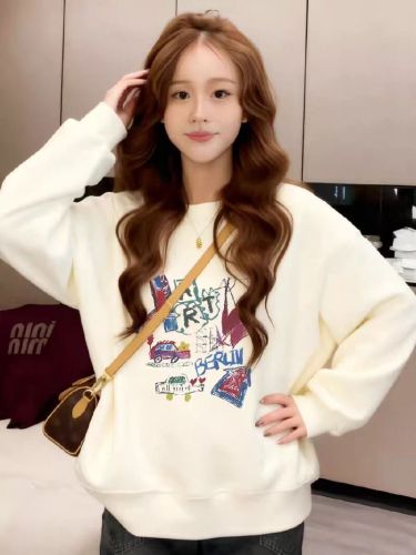 Cotton-Blend CVC Ribbed Crew Neck Printed Sweatshirt for Women and Men - Regular - Padded