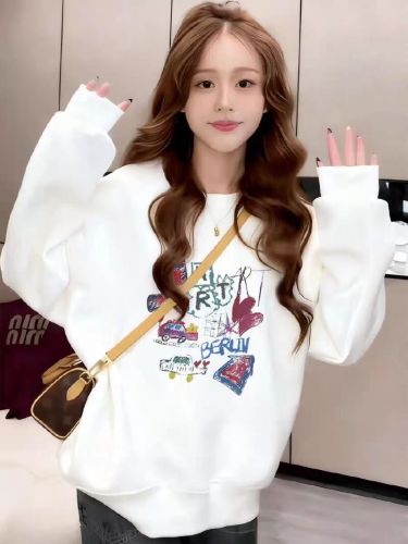 Cotton-Blend CVC Ribbed Crew Neck Printed Sweatshirt for Women and Men - Regular - Padded