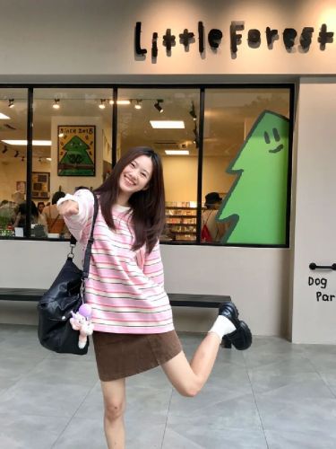 Original fabric 280g striped design long-sleeved loose and versatile couple's top