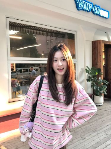 Original fabric 280g striped design long-sleeved loose and versatile couple's top