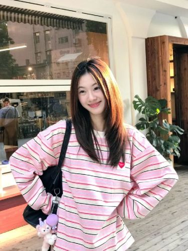 Original fabric 280g striped design long-sleeved loose and versatile couple's top