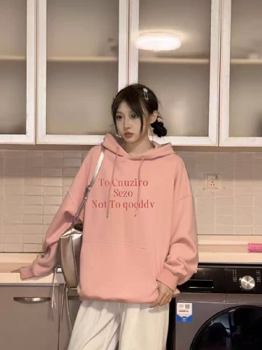 High-quality cotton composite CVC ribbed women's hooded printed sweatshirt with regular extra warmth