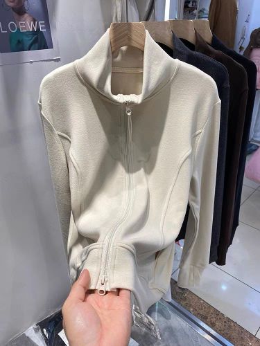 Official Image 280G Thick Fleece M-4XL Double-Sided Zipper Fat Mm Ribbed Long-Sleeve Base Layer Top 729#