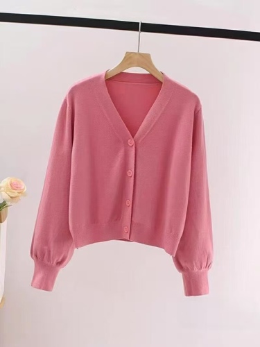 Women's Open Knit Sweater, Spring and Autumn/Winter Cardigan, Outerwear, Loose Fit, Lantern Sleeve, Short Length Knit Top