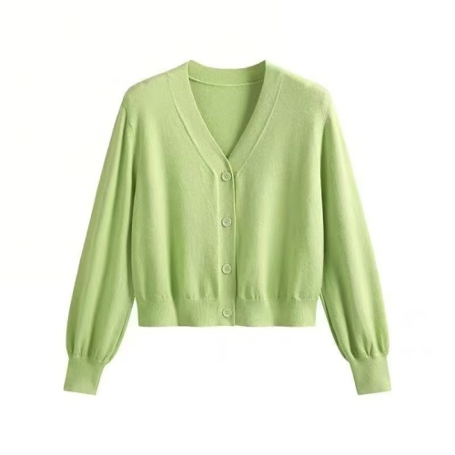 Women's Open Knit Sweater, Spring and Autumn/Winter Cardigan, Outerwear, Loose Fit, Lantern Sleeve, Short Length Knit Top