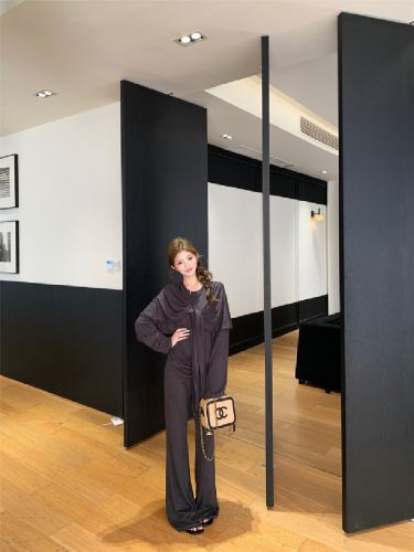 Live Shot! Cardigan False Two-Piece Casual T-Shirt Women Loose Sensation Relaxed Casual Pants Knit Set Two-Piece