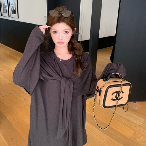 Live Shot! Cardigan False Two-Piece Casual T-Shirt Women Loose Sensation Relaxed Casual Pants Knit Set Two-Piece