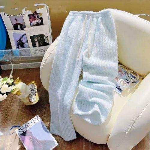 Women's Kids Mink Casual Glutinous Rice Pants 2025 Spring and Autumn New Style Outfit High-elasticity Waist Short Figure Loose Straight Leg Pants