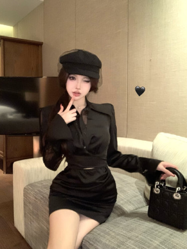 Shot! Light Luxury High-Grade Lace Splicing Collar Dress for Women Pure Desire Bodycon Waist Cinching Base Dress