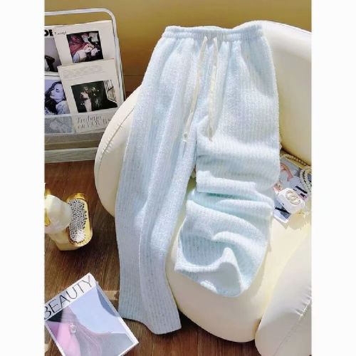 Women's Kids Mink Casual Glutinous Rice Pants 2025 Spring and Autumn New Style Outfit High-elasticity Waist Short Figure Loose Straight Leg Pants