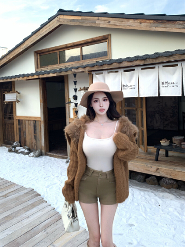 Actual Photos! Mao Mao Navy Knit Sweater Jacket Top Women Fleece Shorts Loose Casual Long Pants Set Trendy