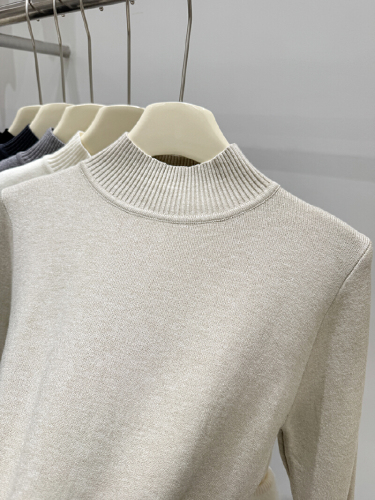 Women's 2025 Winter New Korean Style Semi-High Neck Fleece Sweater, Pure Color Warm and Versatile Short-Sleeve Knit Top