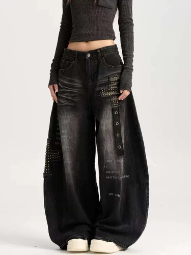 Thickened Fleece American Retro Bended Knife Wide Leg Women's Winter New Loose Cross Hem Banana Pants