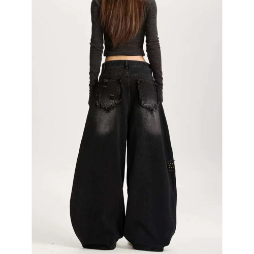 Thickened Fleece American Retro Bended Knife Wide Leg Women's Winter New Loose Cross Hem Banana Pants