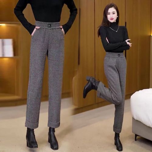 Women's Winter Padded Wide-Leg Trousers for Middle-Aged Mothers, Outwear Style, Versatile Pants for Autumn and Winter
