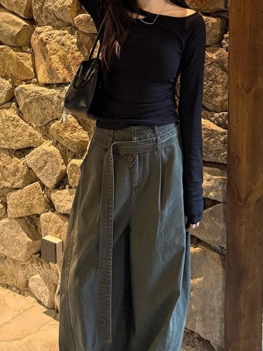 Women's High-Waisted Loose Straight Leg Denim Pants, Retro American Style, Gray, Over-the-Knee, Flattering and Versatile, Floor-Length