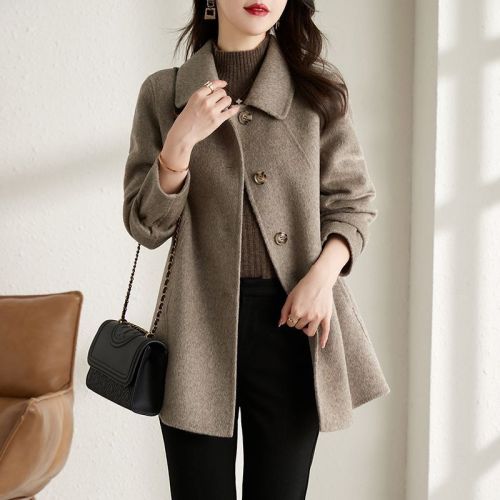 Dragon and Phoenix Style 350g Autumn/Winter New Long Mid-length Slimming Women's Cardigan Collar Wool Coat for Petite Figures