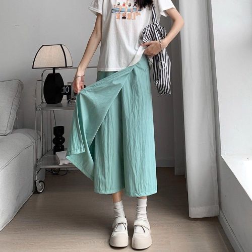 Khaki Fleece-Quilted Chenille Knit Wide-Leg Pants for Women | 2025 Autumn/Winter New Arrival High-Waisted, Drapey Casual Trousers Perfect for Petite Frames