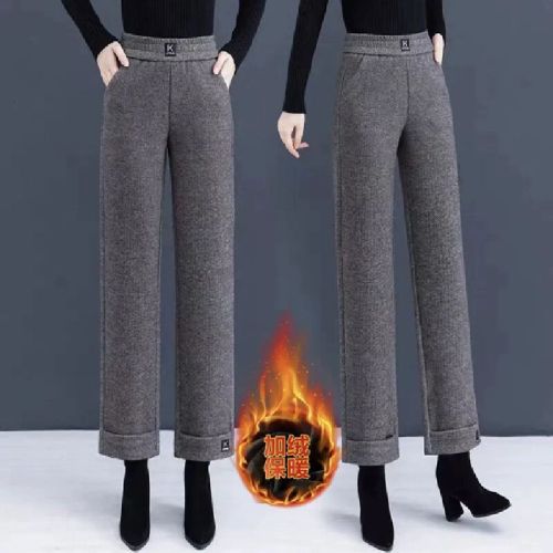 Women's Winter Padded Wide-Leg Trousers for Middle-Aged Mothers, Outwear Style, Versatile Pants for Autumn and Winter